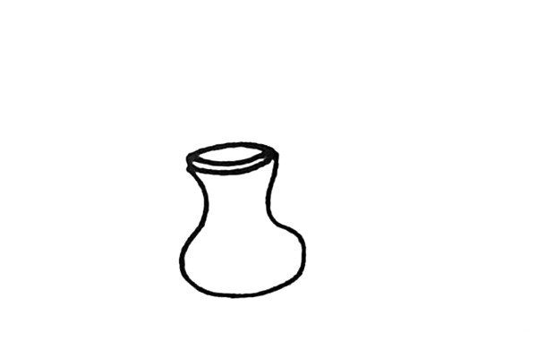 第二步：接着画上窄下宽的瓶身，像一个葫芦形状的。