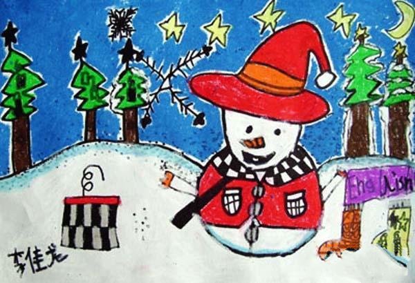 一年级雪人儿童图画作品