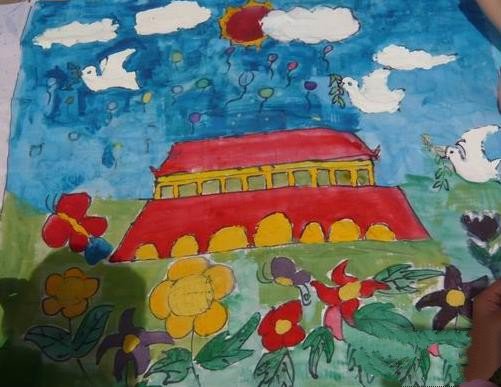 庆祝抗战胜利70周年儿童画-梦想在天安门
