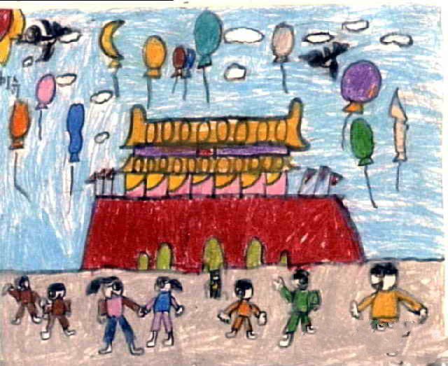 一年级国庆节儿童画-举国欢庆