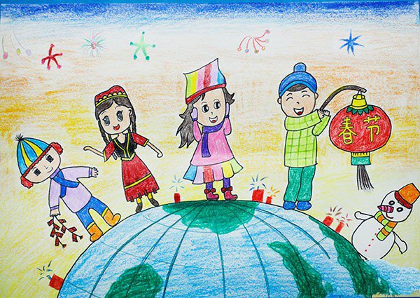 2017关于春节儿童画作品欣赏