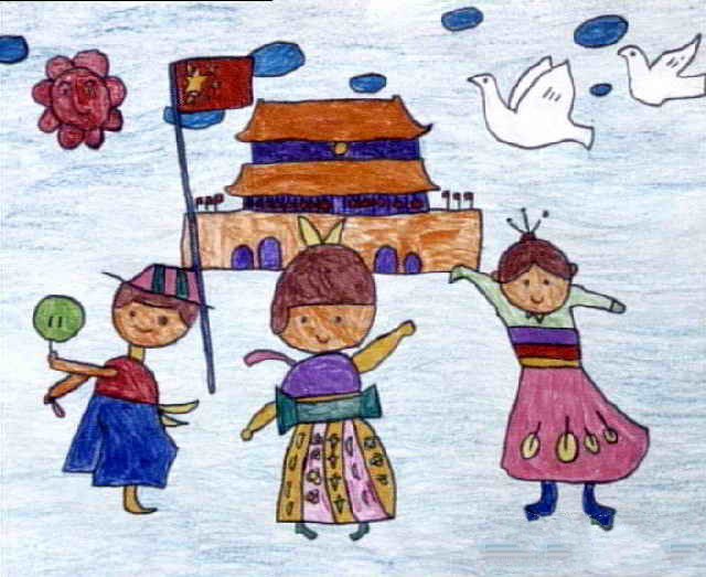 国庆节题材的儿童画-共享欢乐