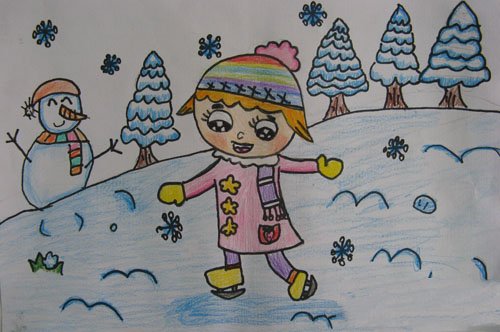 儿童画欢乐的小女孩