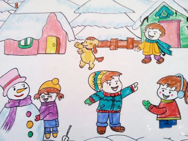 儿童画冬天绘画作品