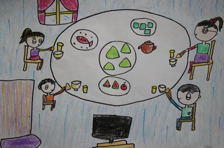 全家一起吃粽子端午节绘画作品赏析