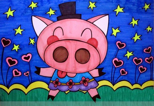 五一劳动节儿童画-可爱的小猪