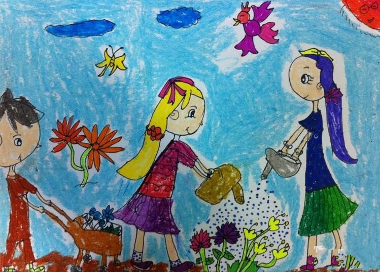 大家一起来种花劳动节幼儿绘画作品欣赏