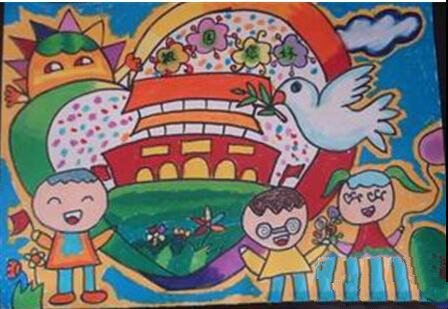 国庆节主题儿童画-和平鸽飞过