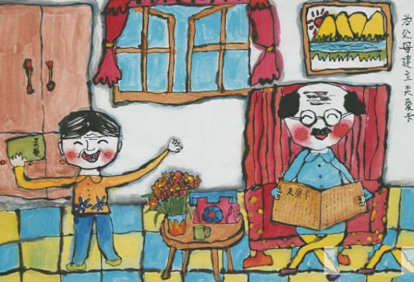 关于重阳节的儿童画-感恩重阳感恩家人