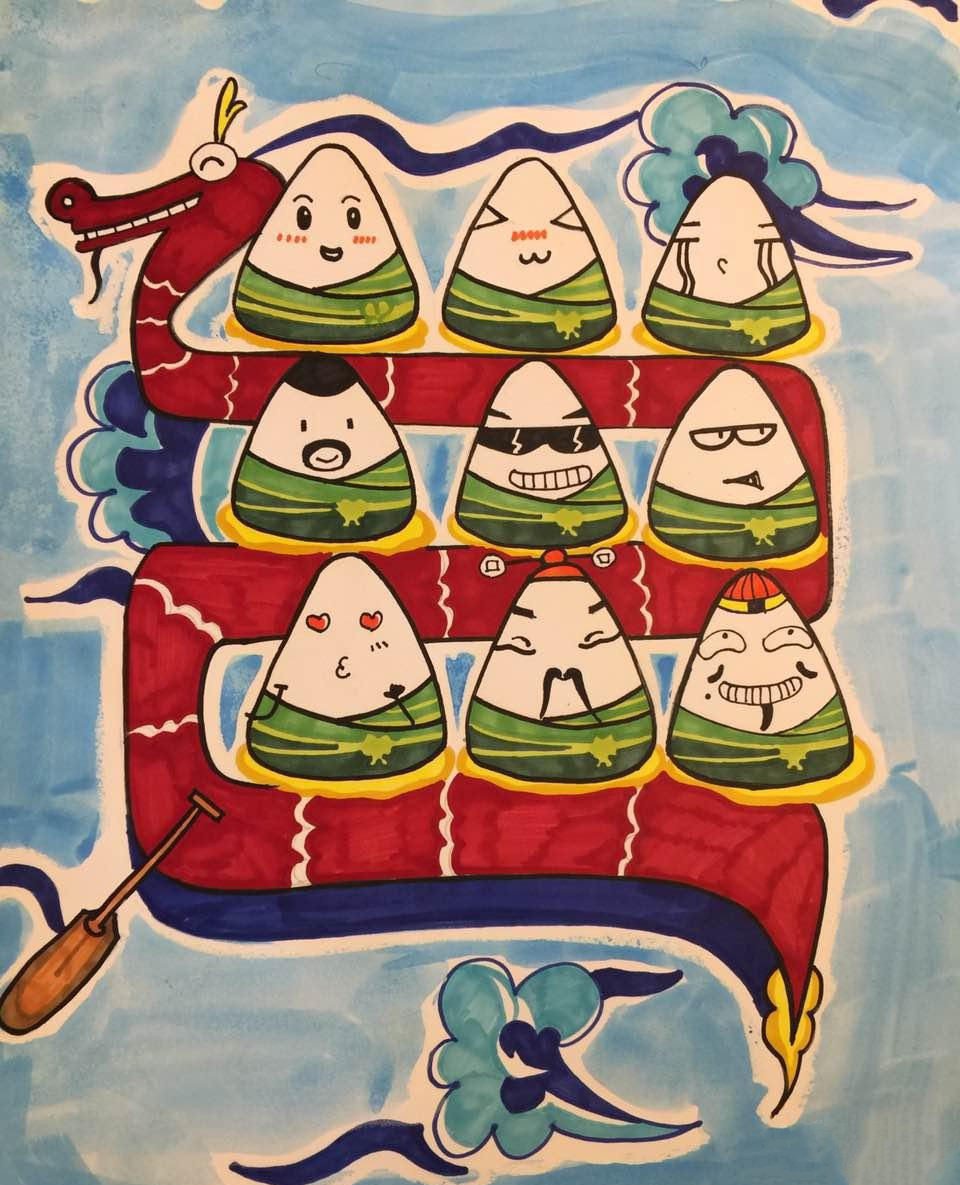 端午节儿童画 龙舟 粽子