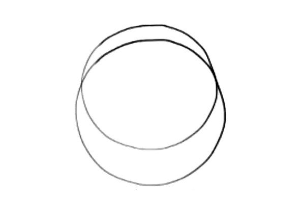 1.画两个交叉的圆，乐迪的脸是由两个圆组成的。