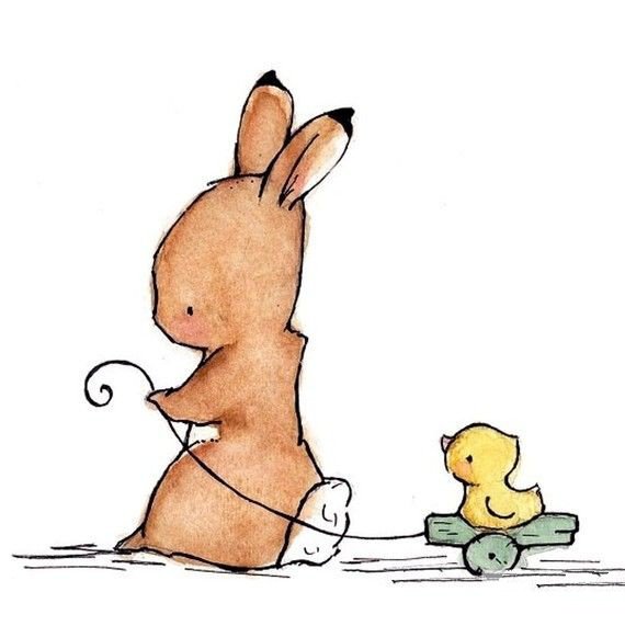 国外创意动物绘画作品之兔子和小鸭子