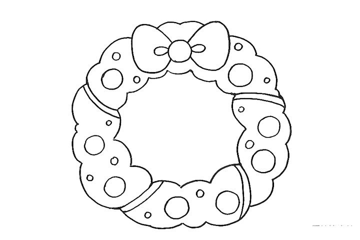5.在花环上画一些圆圈做装饰。