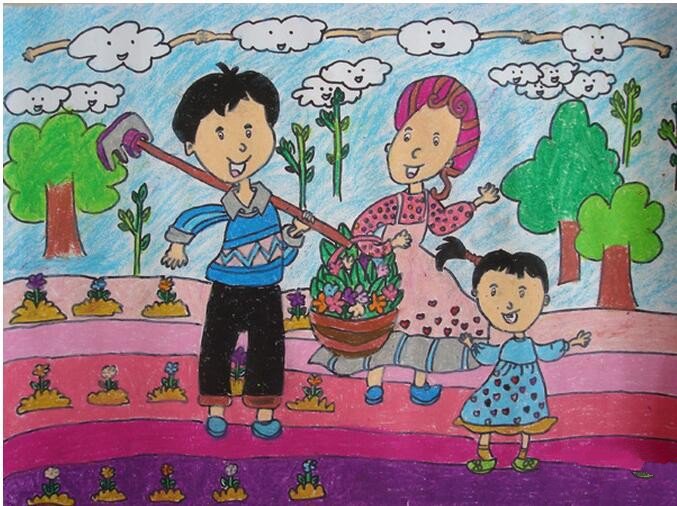种树的一家人关于植树节的图画欣赏