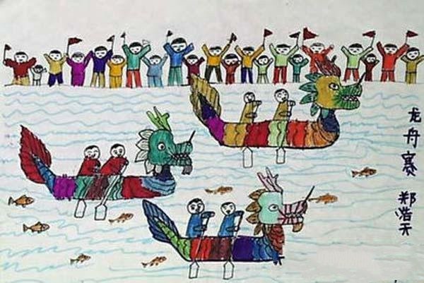 端午节儿童画作品：龙舟赛