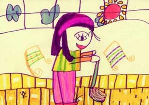 爱扫地的小女孩三年级劳动节主题画作品欣赏