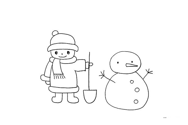 第十六步：在雪人的身体上画出几个圆圆的纽扣。