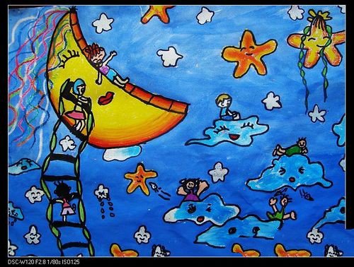 我们一起玩月亮滑梯，中秋节儿童绘画作品大全