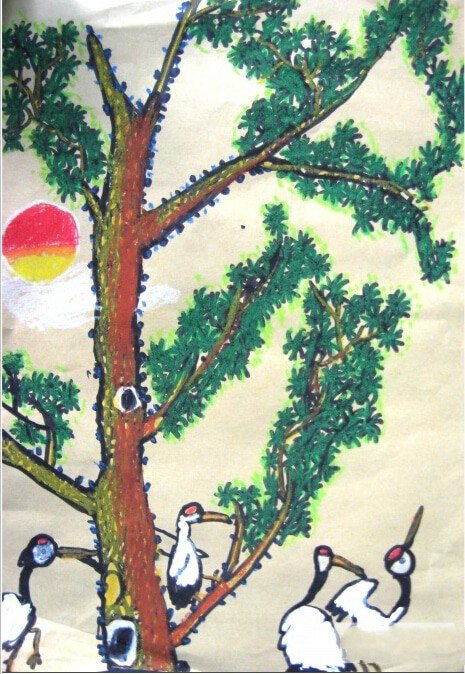 松鹤延年,有关于重阳节的儿童绘画作品分享