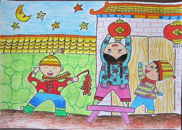 2017关于春节的儿童画作品大全