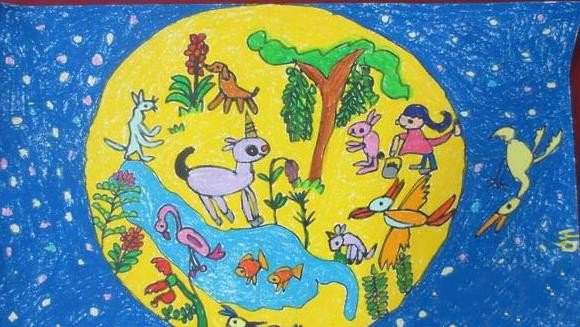 欢庆中秋节儿童画-月亮上的中秋节