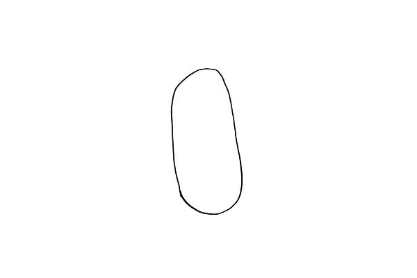 第一步:首先画一个长长的椭圆.像一个胶囊。
