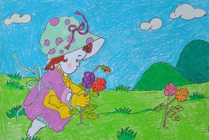 小小花匠姑娘庆祝五一劳动节儿童画范画