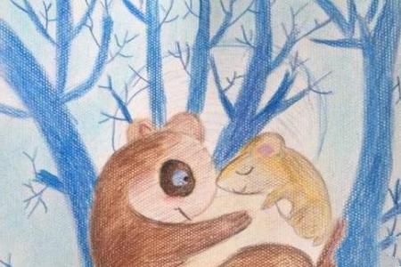 仓鼠妈妈和它的小宝宝彩铅画动物作品