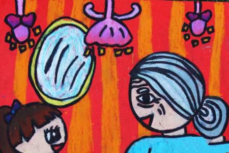 重阳节爱老绘画图片之我给奶奶来擦脚