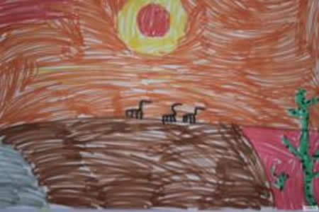 儿童画沙漠的风景