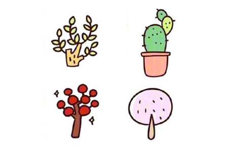 四种植物简笔画的画法步骤图