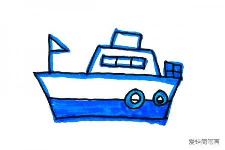 清新海洋风格轮船简笔画