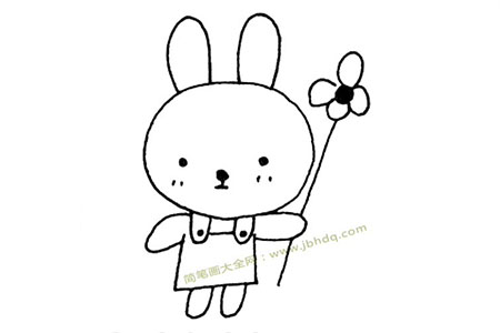 喜欢小花的小白兔简笔画图片