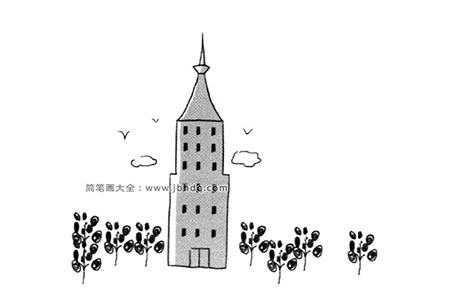 高高的塔楼简笔画教程