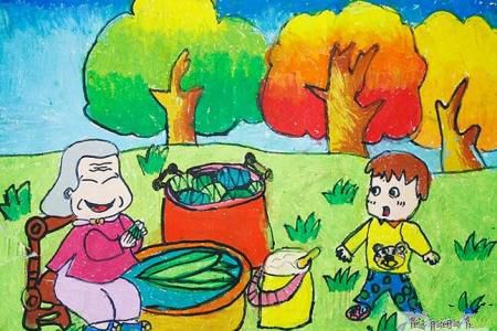 我和奶奶包粽子端午节情景画范画
