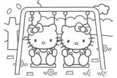 Hello Kitty姐妹逛秋千简笔画