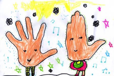 优秀儿童水彩画-手掌爸爸与手掌妈妈