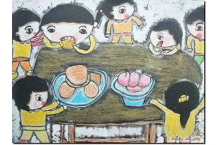 庆祝中秋节儿童画-中秋吃月饼