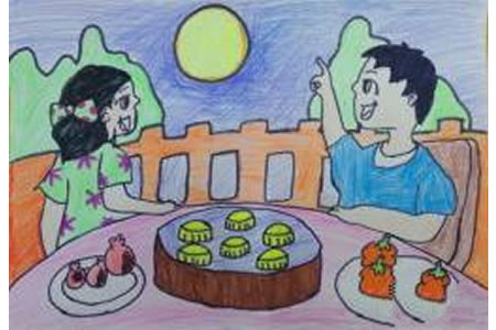 庆祝中秋节儿童画-望月