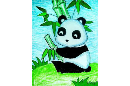 小熊猫吃竹子简笔画