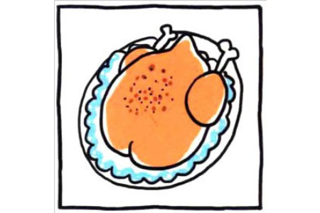 四步画出可爱简笔画 节日里的烤整鸡