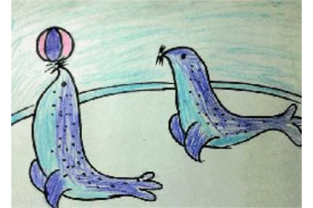 儿童画 海狮的表演