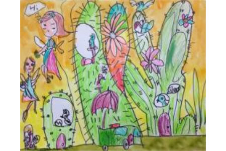 仙人掌精灵屋房子儿童画作品欣赏