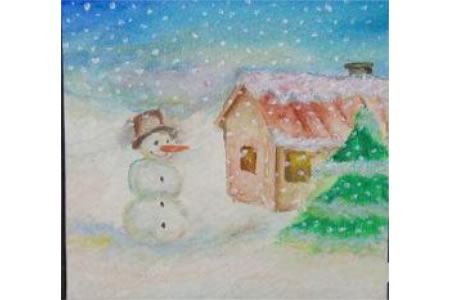 屋外的小雪人美丽的冬天儿童画欣赏