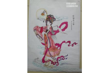 中秋节赏月儿童画-嫦娥和玉兔