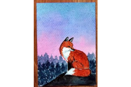 漂亮的红狐狸水彩动物画获奖作品分享
