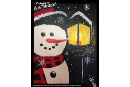 雪人和路灯冬天为主题的油画作品欣赏