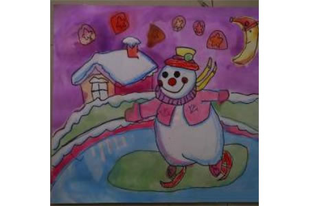 儿童画 滑冰的雪人