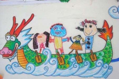 端午节主题儿童画图片：划龙舟