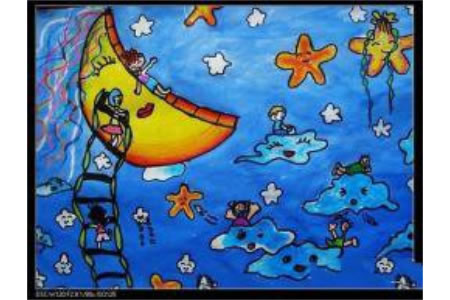 我们一起玩月亮滑梯，中秋节儿童绘画作品大全